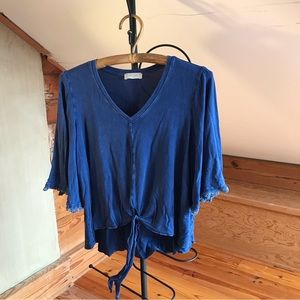 Altar’d State Royal Blue Flutter Sleeve Front Tie Top, GUC, M